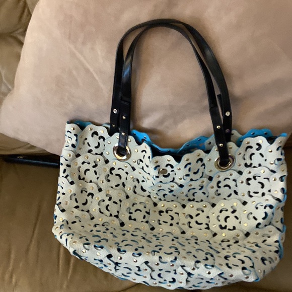 galian Handbags - 🤍 Studded turquoise and cream tote bag